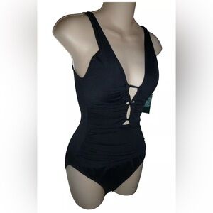 Ralph Lauren Women's Black Cutout Tummy-Control One Piece
